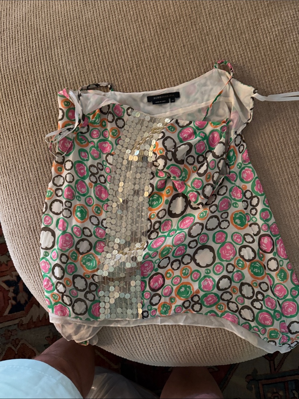 BCBGMaxAzria Pink & Green Sequin-Trim Girls Tank